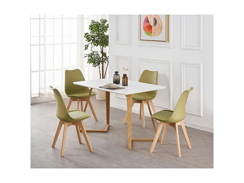 LORENZO DALLAS - Ensemble Table à Manger Blanche + 4 Chaises Scandinaves Vertes - Style Moderne