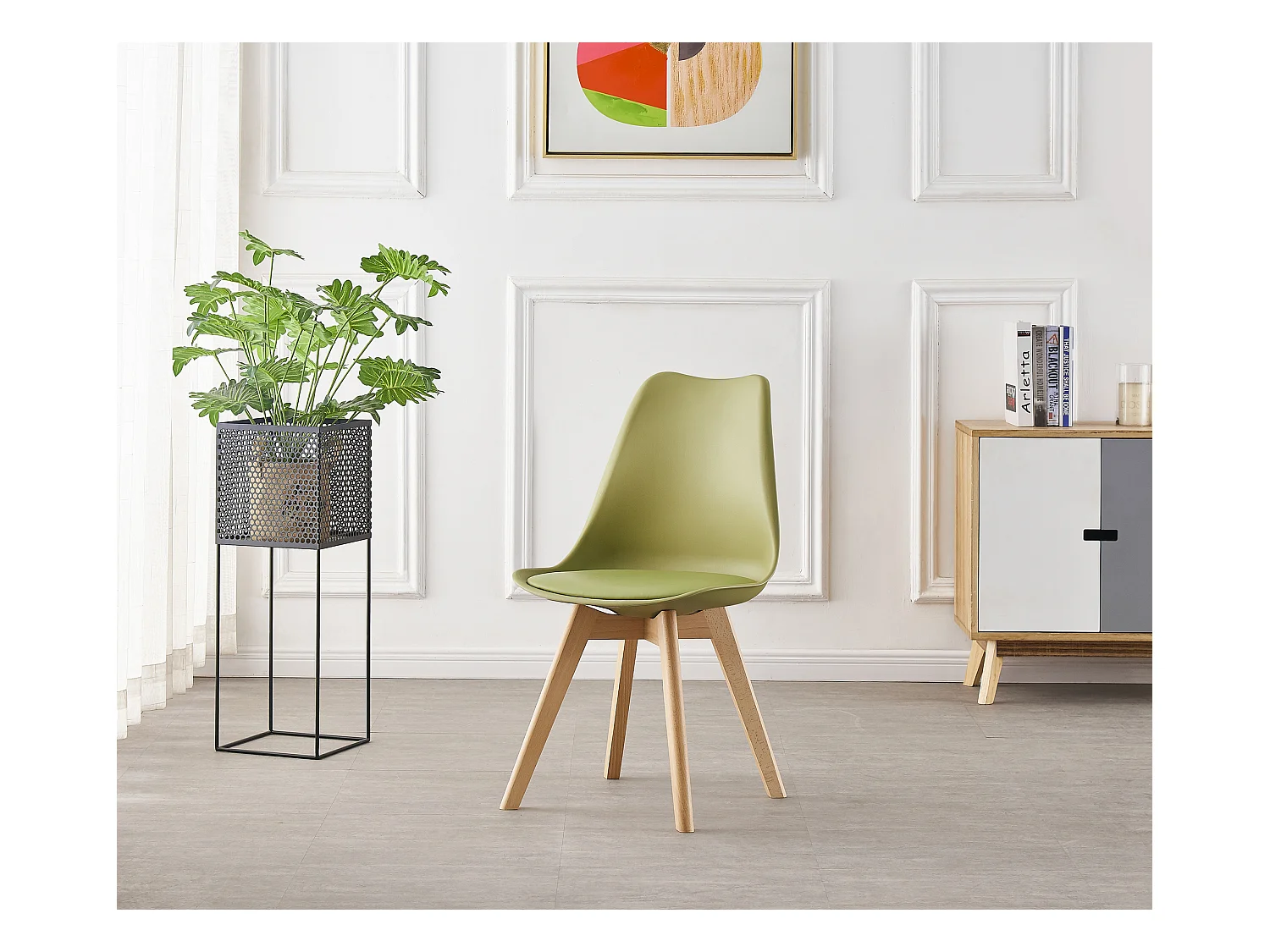 LORENZO DALLAS - Ensemble Table à Manger Blanche + 4 Chaises Scandinaves Vertes - Style Moderne