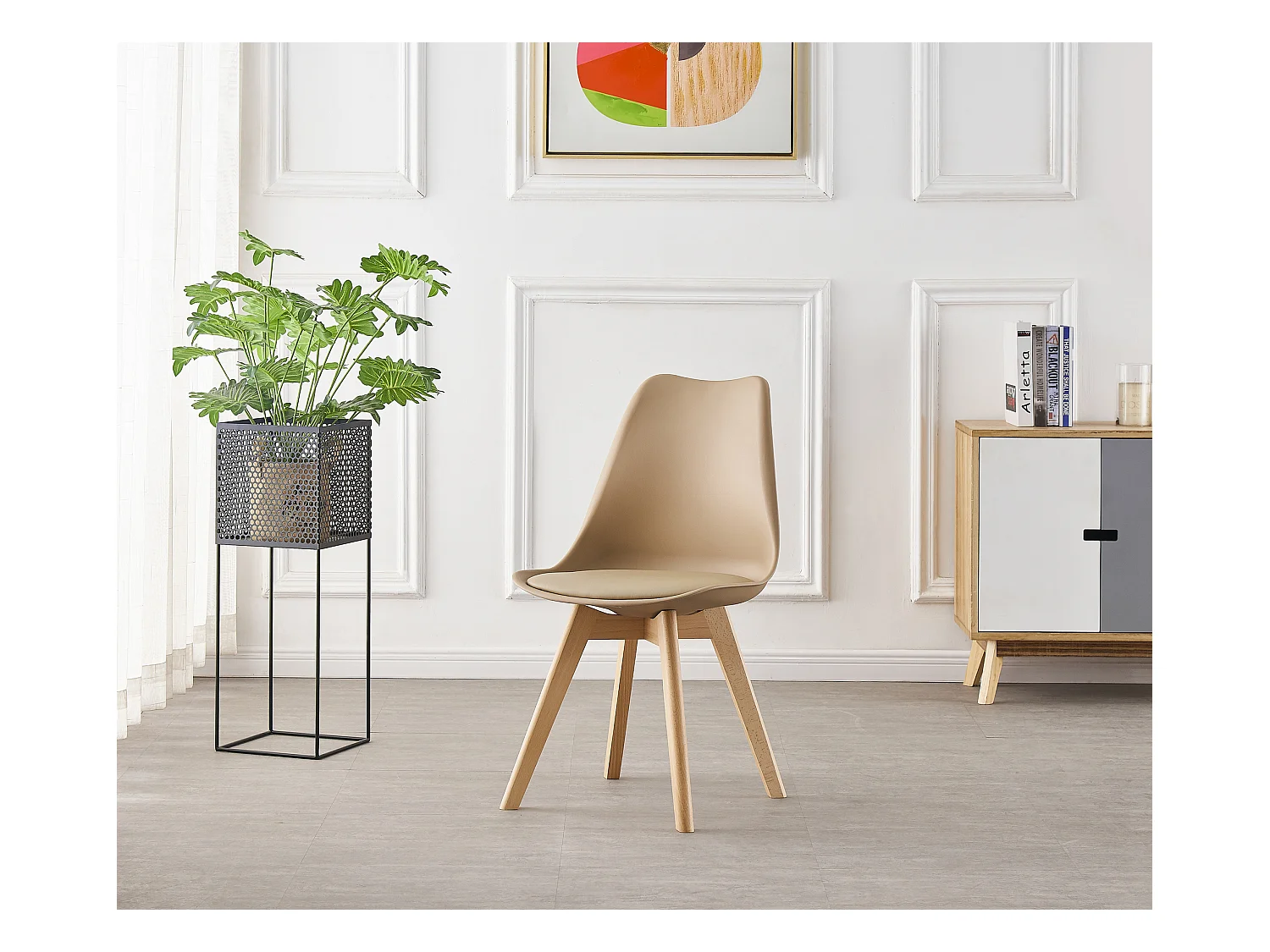 LORENZO DALLAS - Ensemble Table à Manger Blanche + 4 Chaises Scandinaves Beiges - Style Moderne