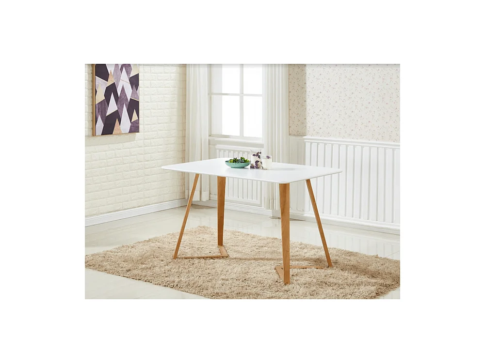LORENZO DALLAS - Ensemble Table à Manger Blanche + 4 Chaises Scandinaves Marron - Style Moderne
