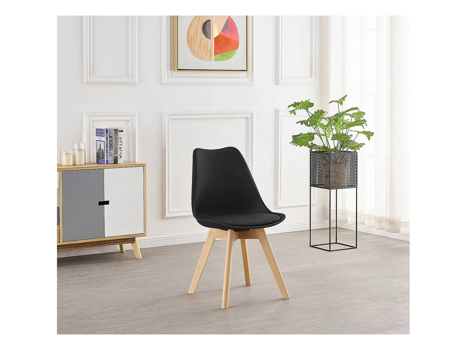 LORENZO DALLAS - Ensemble Table à Manger Blanche + 4 Chaises Scandinaves Noires - Style Moderne