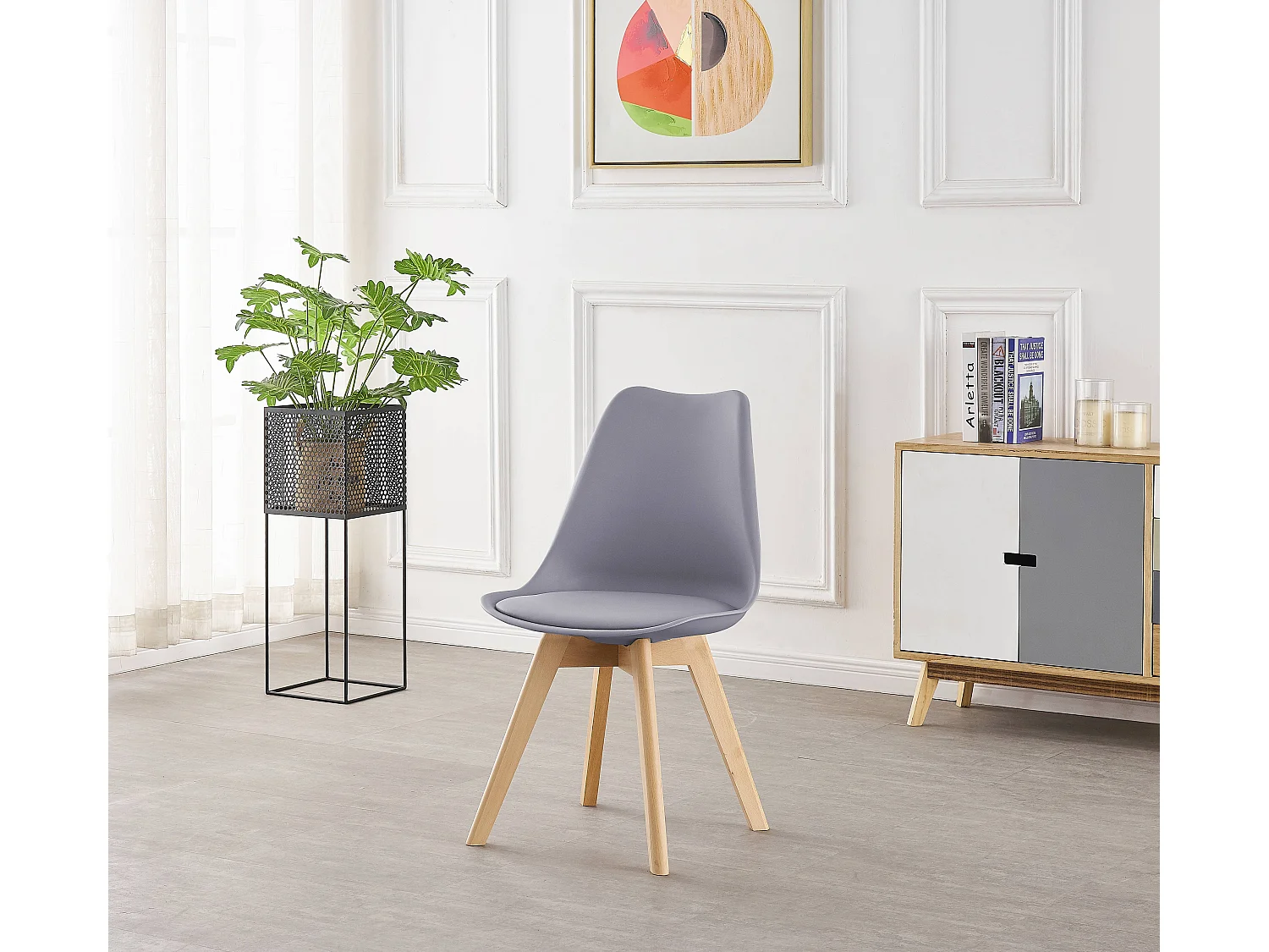 LORENZO DALLAS - Ensemble Table à Manger Effet Chêne + 4 Chaises Scandinaves Grises - Style Moderne