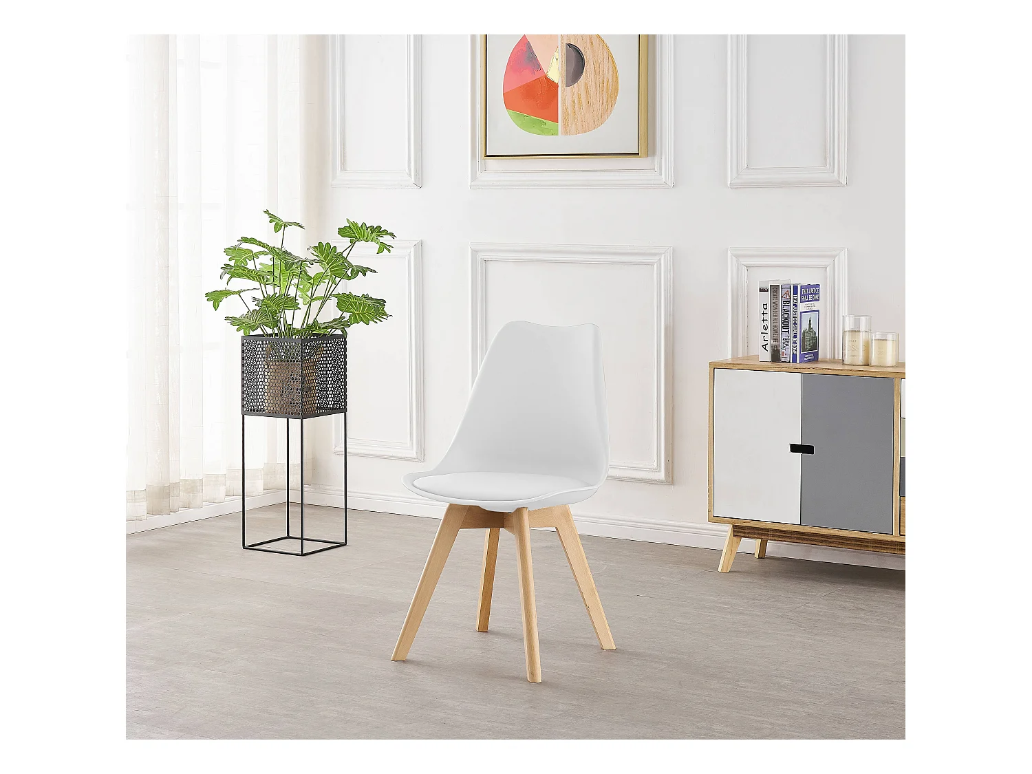 LORENZO DALLAS - Ensemble Table à Manger Blanche + 4 Chaises Scandinaves Blanches - Style Moderne