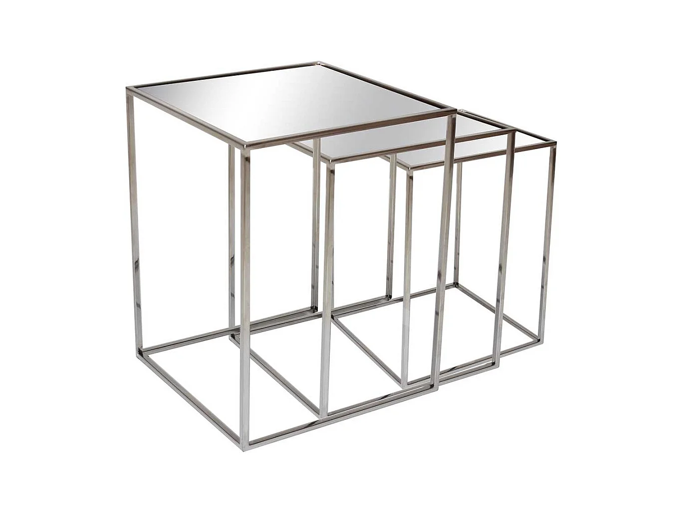 Beistelltische aus Glas und Edelstahl Bügelgestell poliert (dreiteilig)