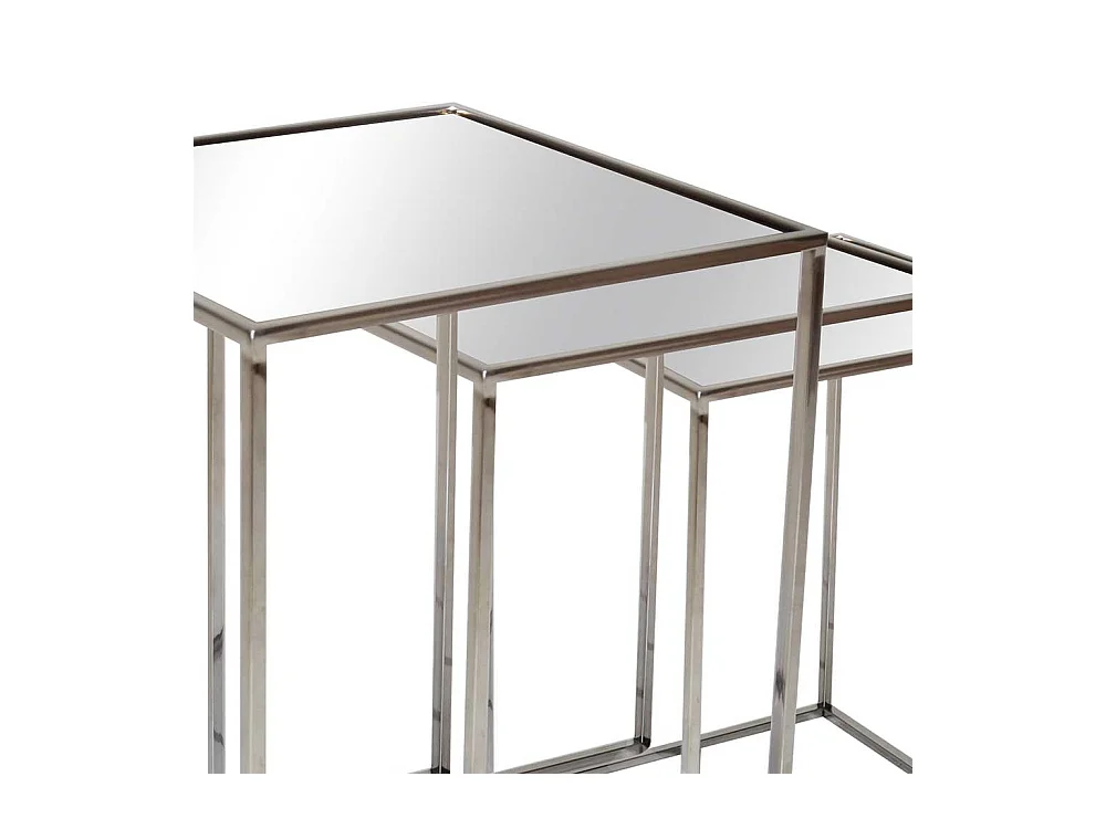 Beistelltische aus Glas und Edelstahl Bügelgestell poliert (dreiteilig)