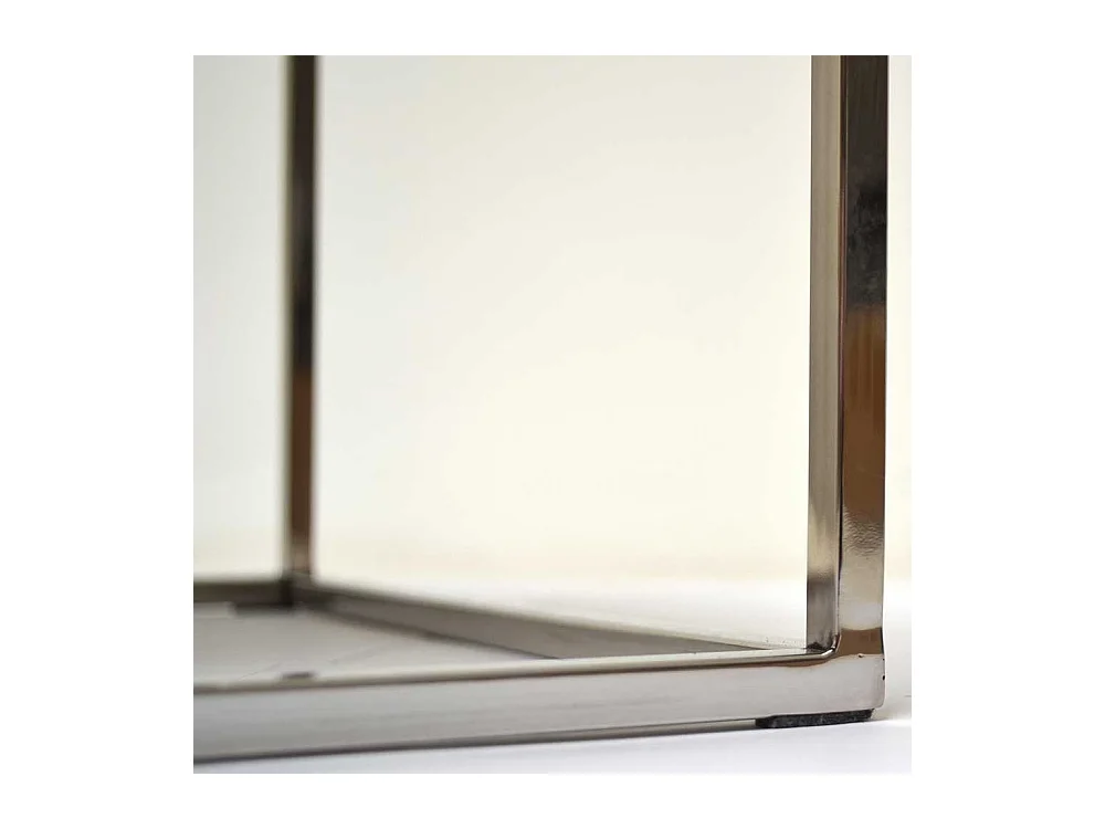 Beistelltische aus Glas und Edelstahl Bügelgestell poliert (dreiteilig)