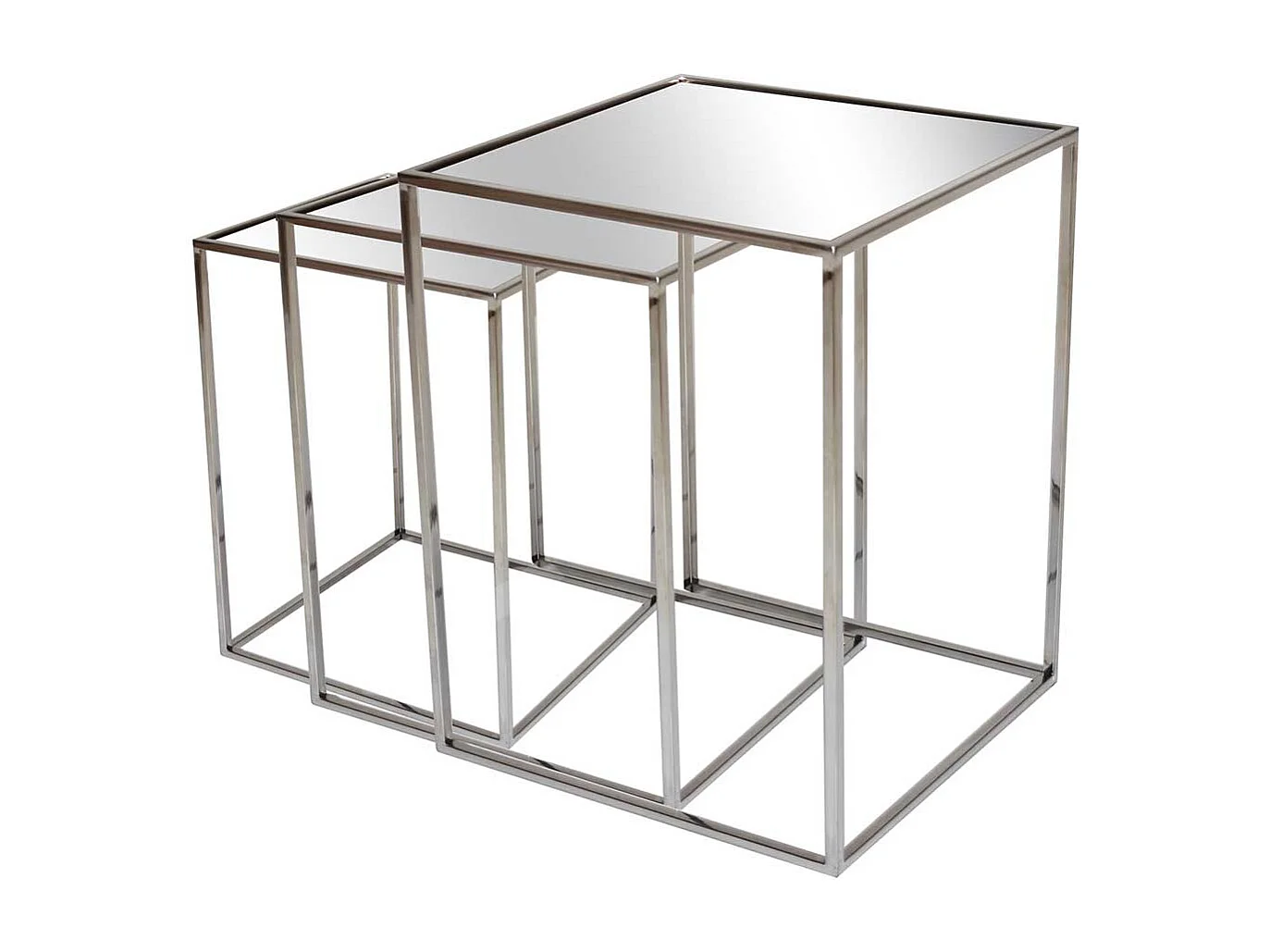 Beistelltische aus Glas und Edelstahl Bügelgestell poliert (dreiteilig)