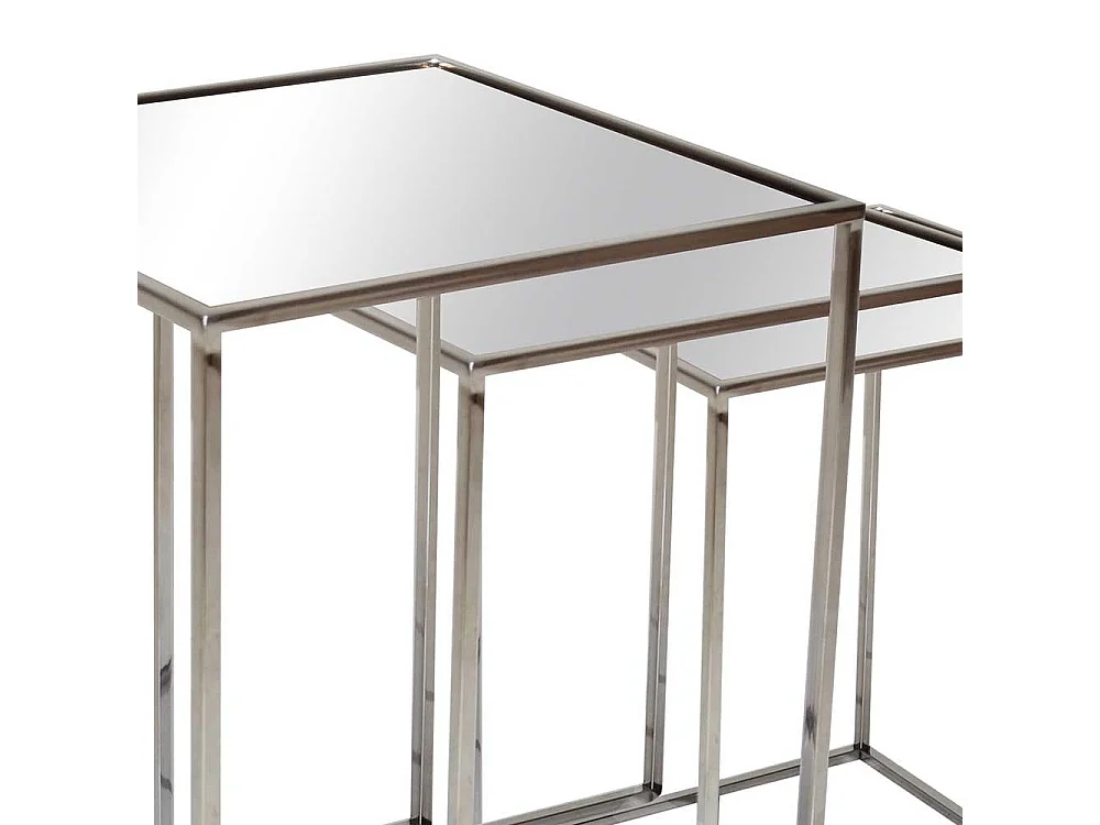 Beistelltische aus Glas und Edelstahl Bügelgestell poliert (dreiteilig)