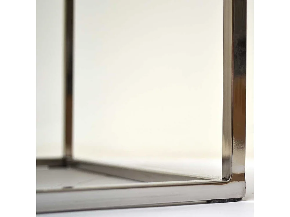 Beistelltische aus Glas und Edelstahl Bügelgestell poliert (dreiteilig)