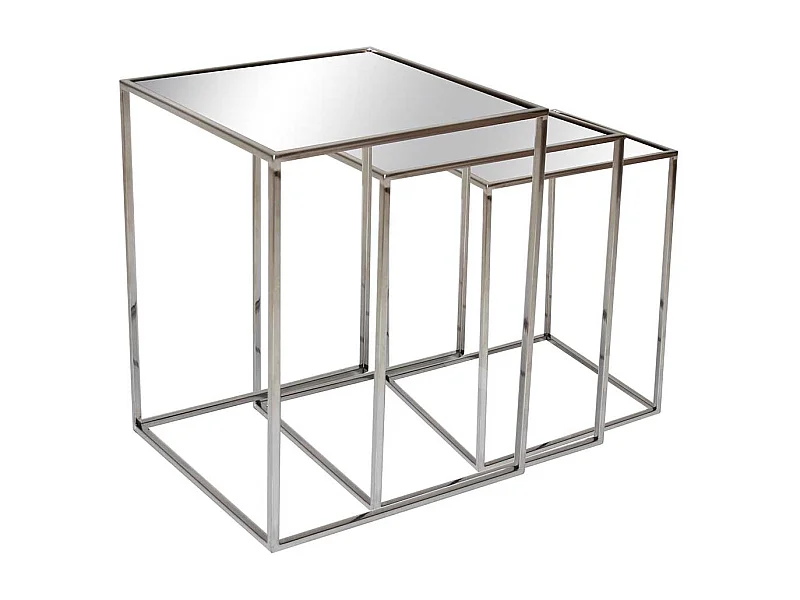 Beistelltische aus Glas und Edelstahl Bügelgestell poliert (dreiteilig)