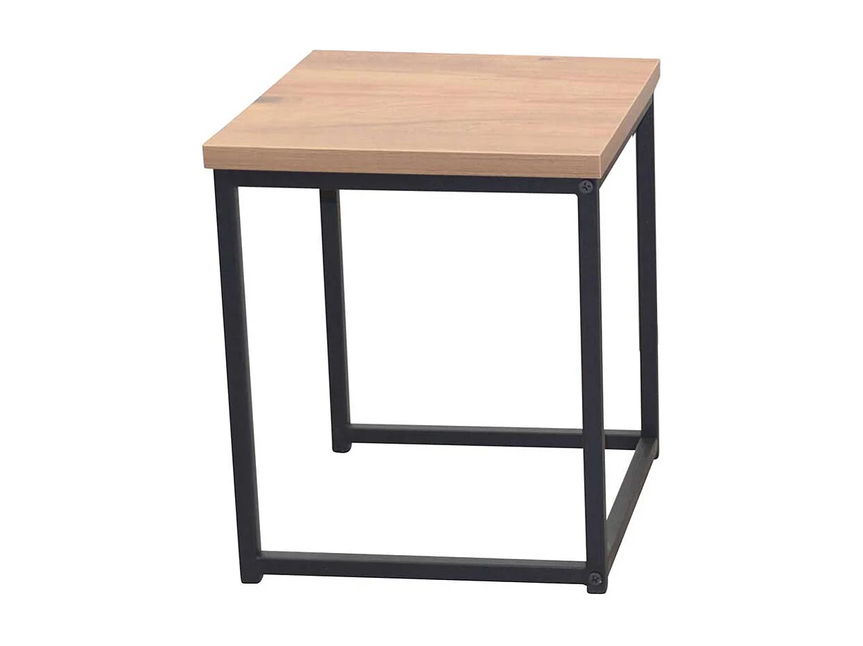 Beistelltischset in Eichefarben und Schwarz Bügelgestell (dreiteilig)