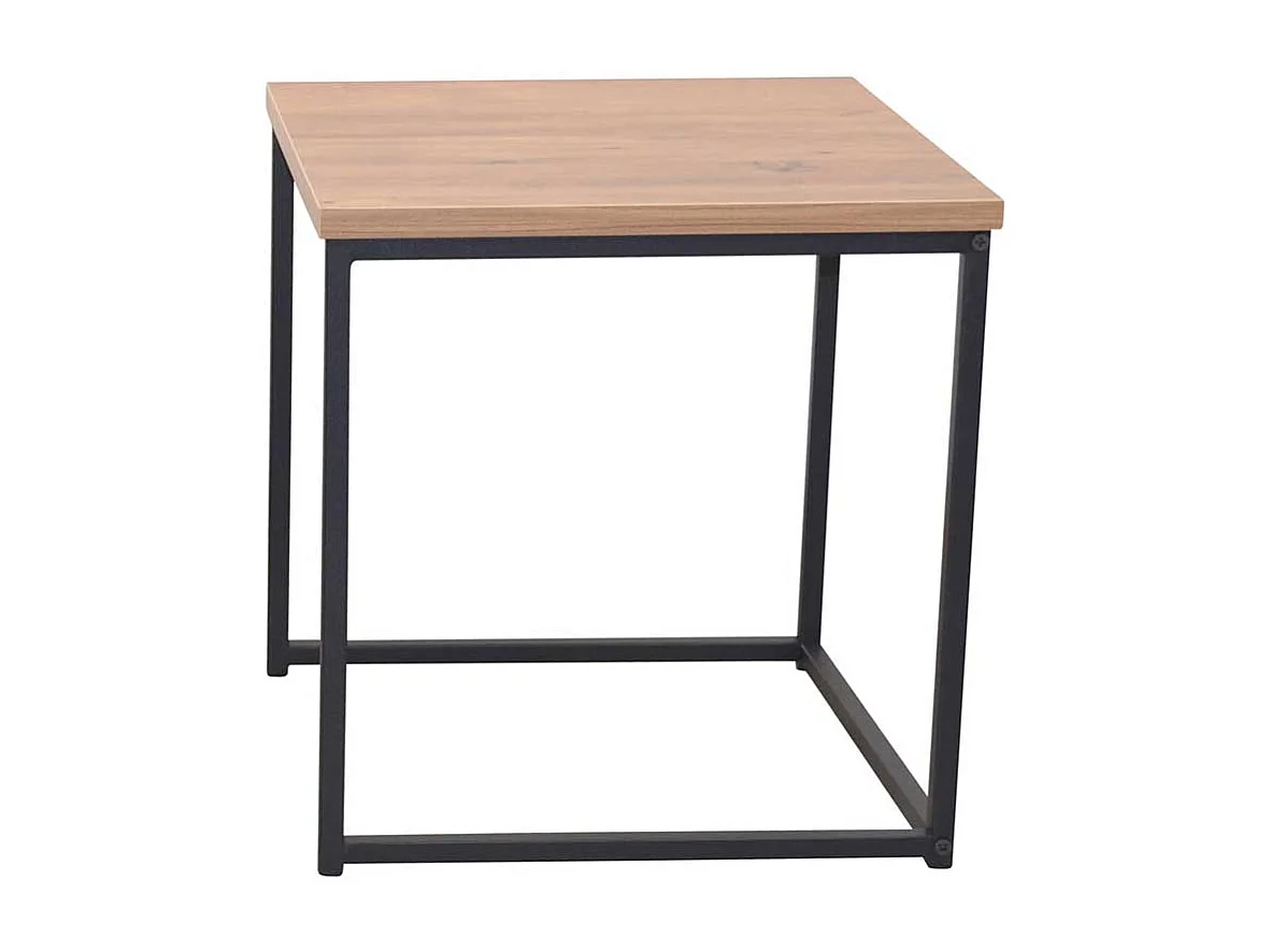 Beistelltischset in Eichefarben und Schwarz Bügelgestell (dreiteilig)