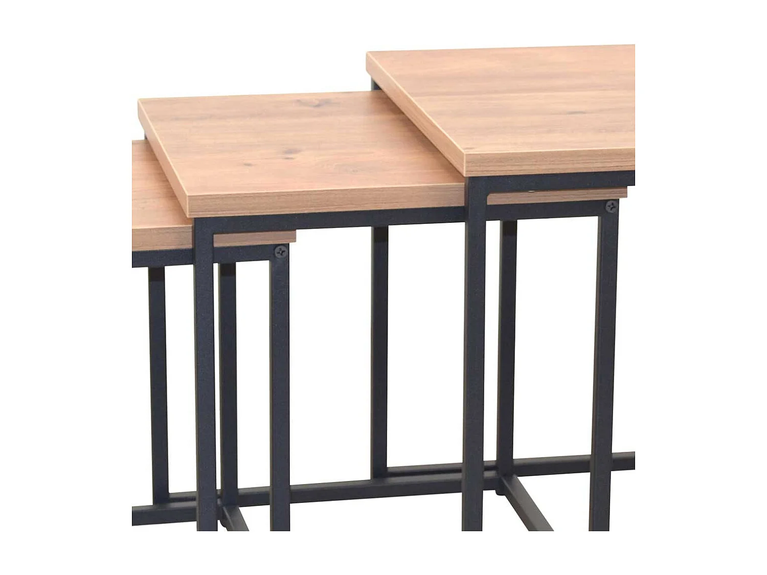 Beistelltischset in Eichefarben und Schwarz Bügelgestell (dreiteilig)