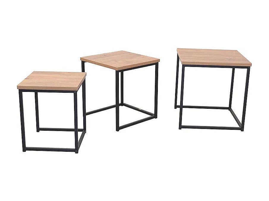 Beistelltischset in Eichefarben und Schwarz Bügelgestell (dreiteilig)