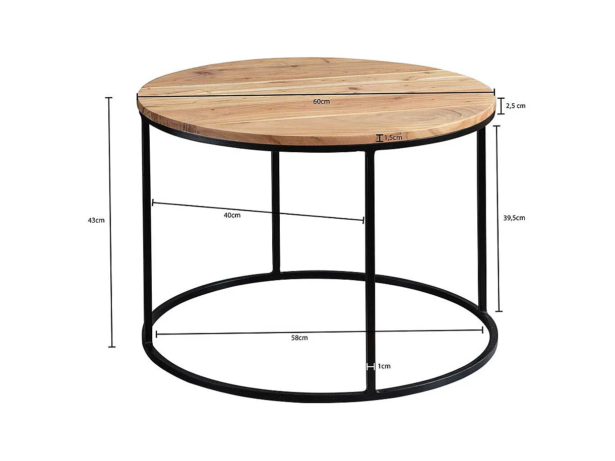 Sofa Beistelltisch aus Akazie Massivholz und Edelstahl rund