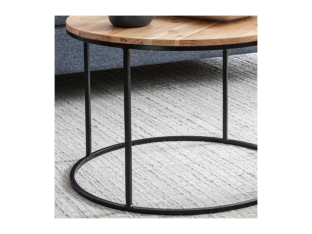 Sofa Beistelltisch aus Akazie Massivholz und Edelstahl rund