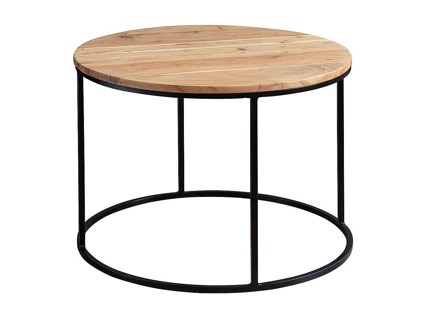 Sofa Beistelltisch aus Akazie Massivholz und Edelstahl rund