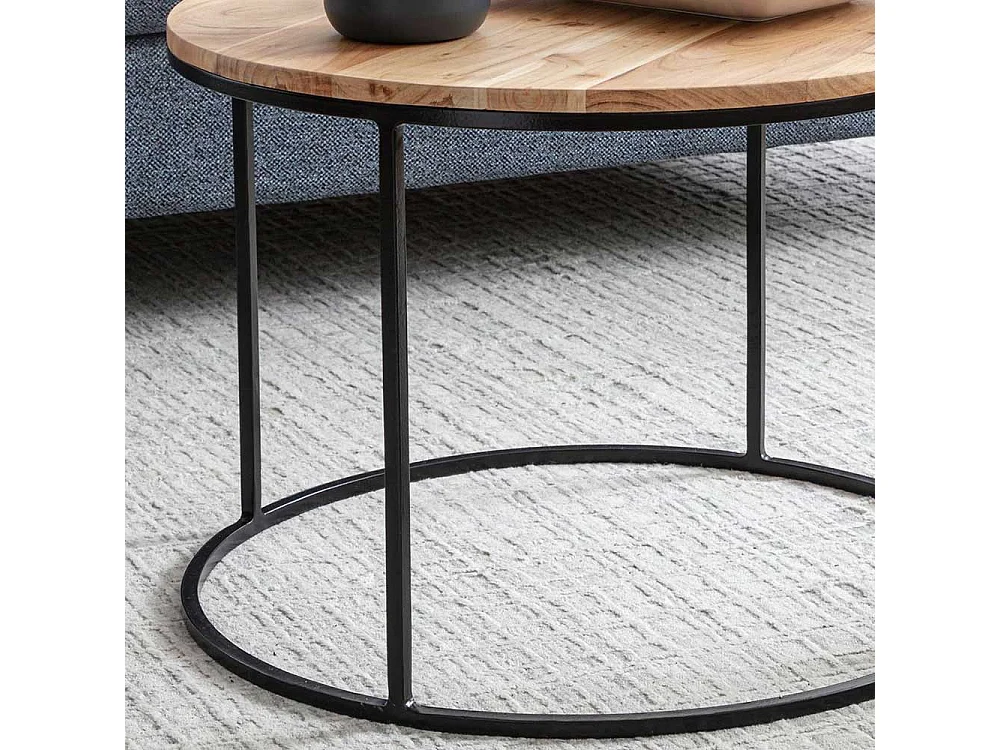 Sofa Beistelltisch aus Akazie Massivholz und Edelstahl rund