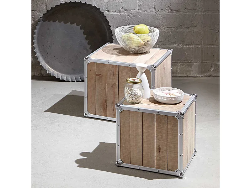 Beistelltisch Set im Loft Design Kiefer massiv Aluminium