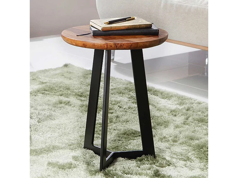 Beistelltisch aus Sheesham Massivholz und Eisen rund