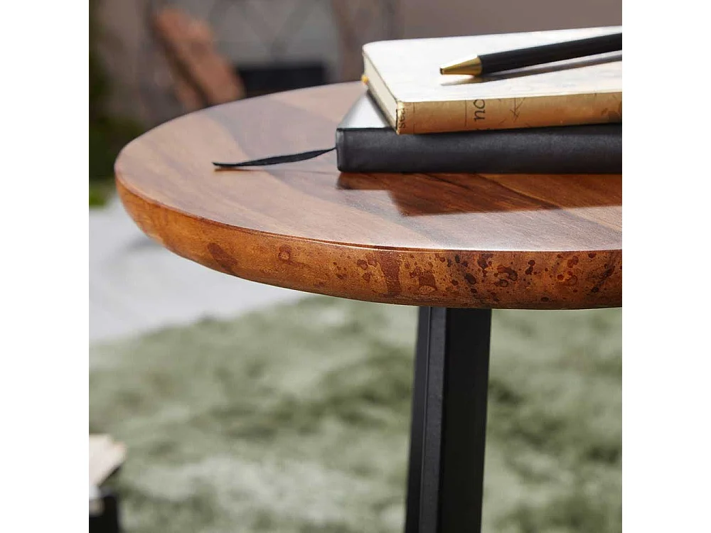 Beistelltisch aus Sheesham Massivholz und Eisen rund