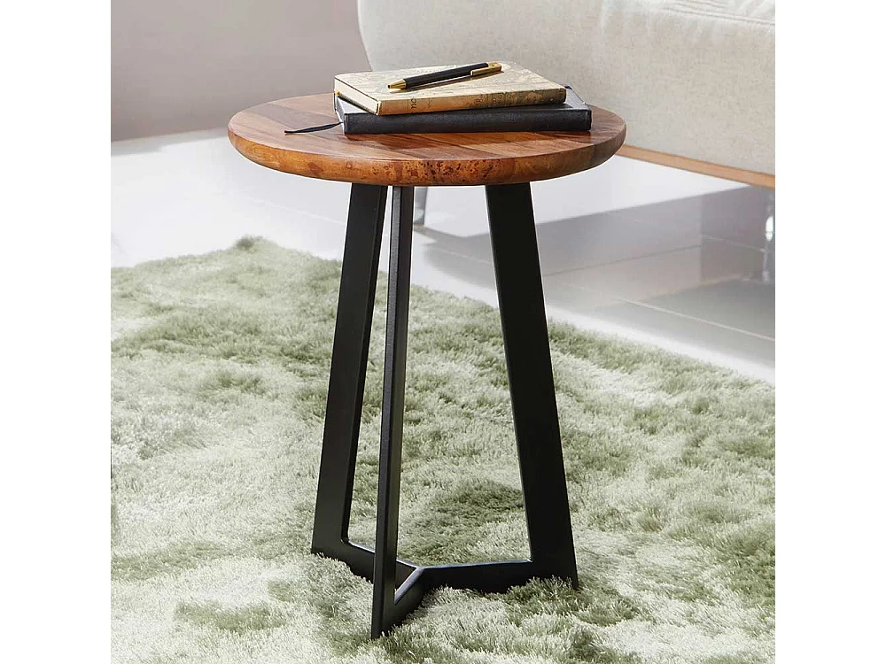 Beistelltisch aus Sheesham Massivholz und Eisen rund