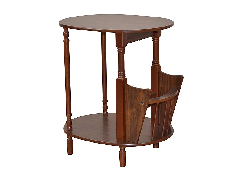 Runder Beistelltisch in Eiche rustikal Zeitungsablage