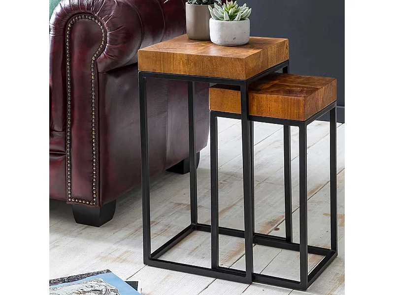 Beistelltische aus Sheesham Massivholz Eisen (zweiteilig)