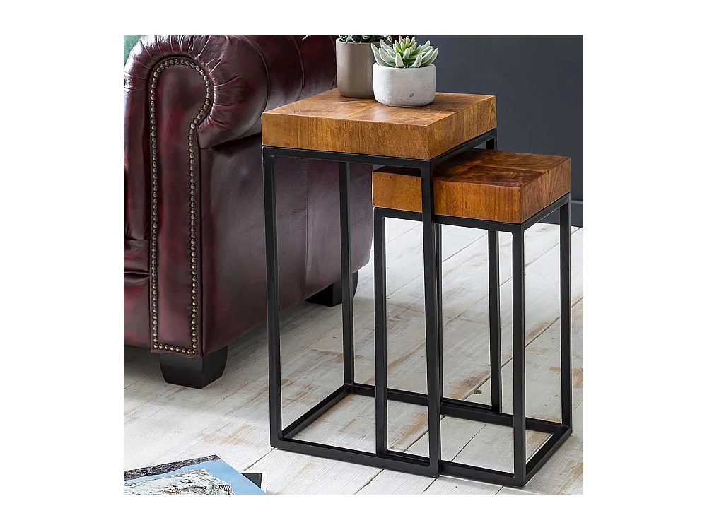 Beistelltische aus Sheesham Massivholz Eisen (zweiteilig)