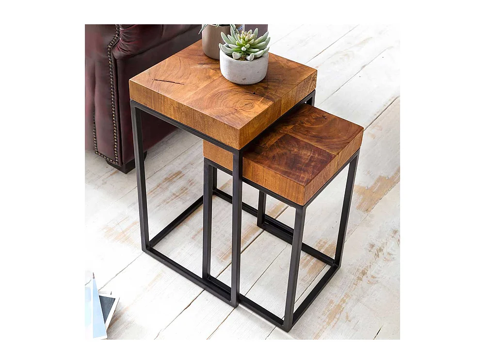 Beistelltische aus Sheesham Massivholz Eisen (zweiteilig)