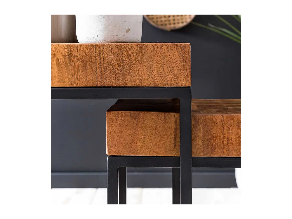 Beistelltische aus Sheesham Massivholz Eisen (zweiteilig)