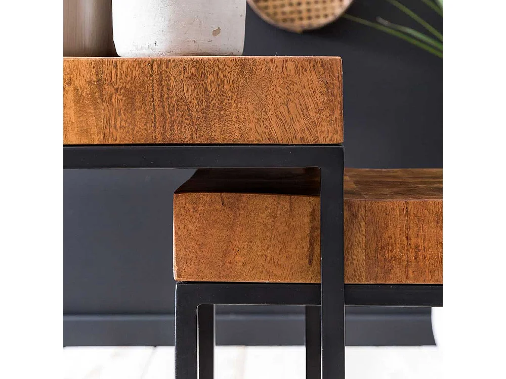 Beistelltische aus Sheesham Massivholz Eisen (zweiteilig)