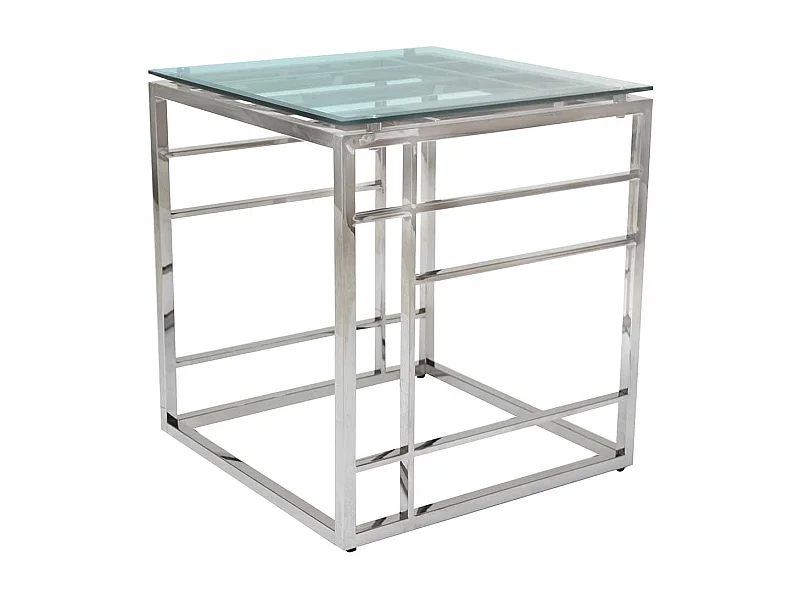 Design Beistelltisch aus Glas und Edelstahl quadratisch