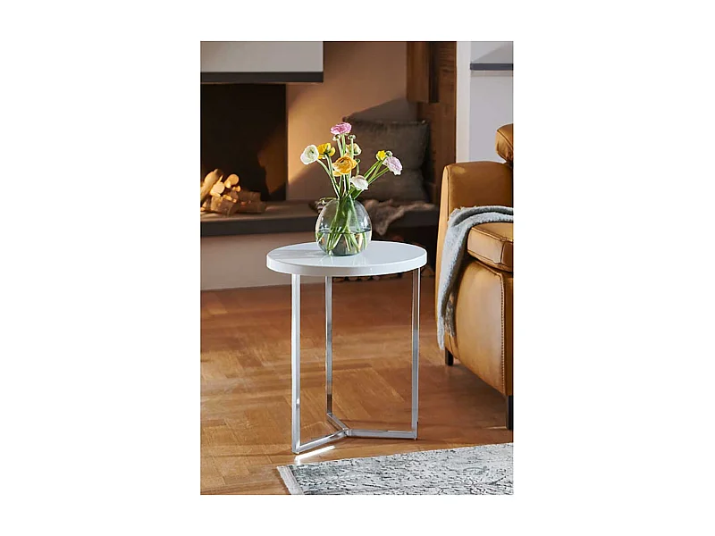 Runder Beistelltisch in Weiß & Chrom Hochglanz