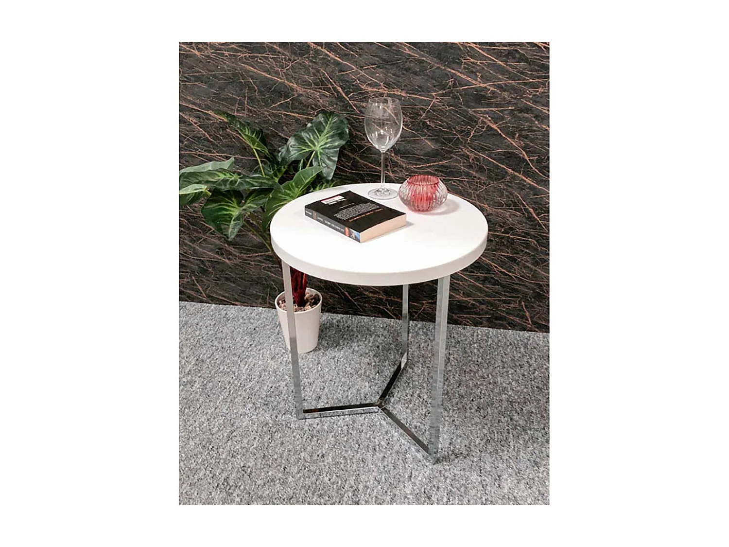 Runder Beistelltisch in Weiß & Chrom Hochglanz