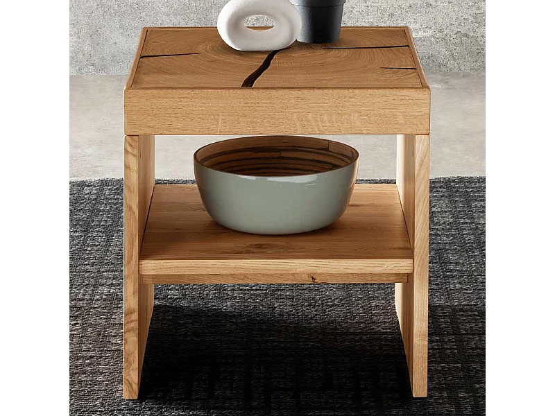 Beistelltisch Wildeiche massiv mit Wangen Gestell quadratischer Tischplatte