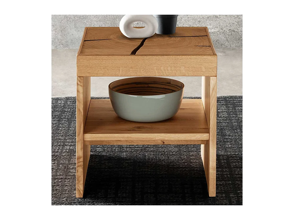 Beistelltisch Wildeiche massiv mit Wangen Gestell quadratischer Tischplatte