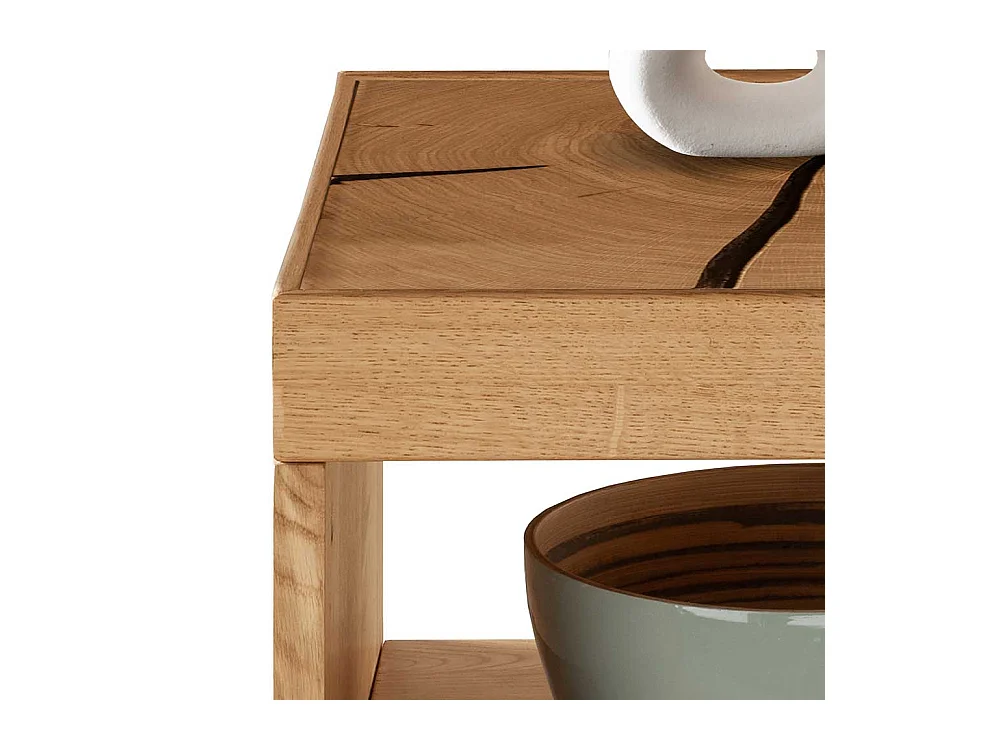 Beistelltisch Wildeiche massiv mit Wangen Gestell quadratischer Tischplatte