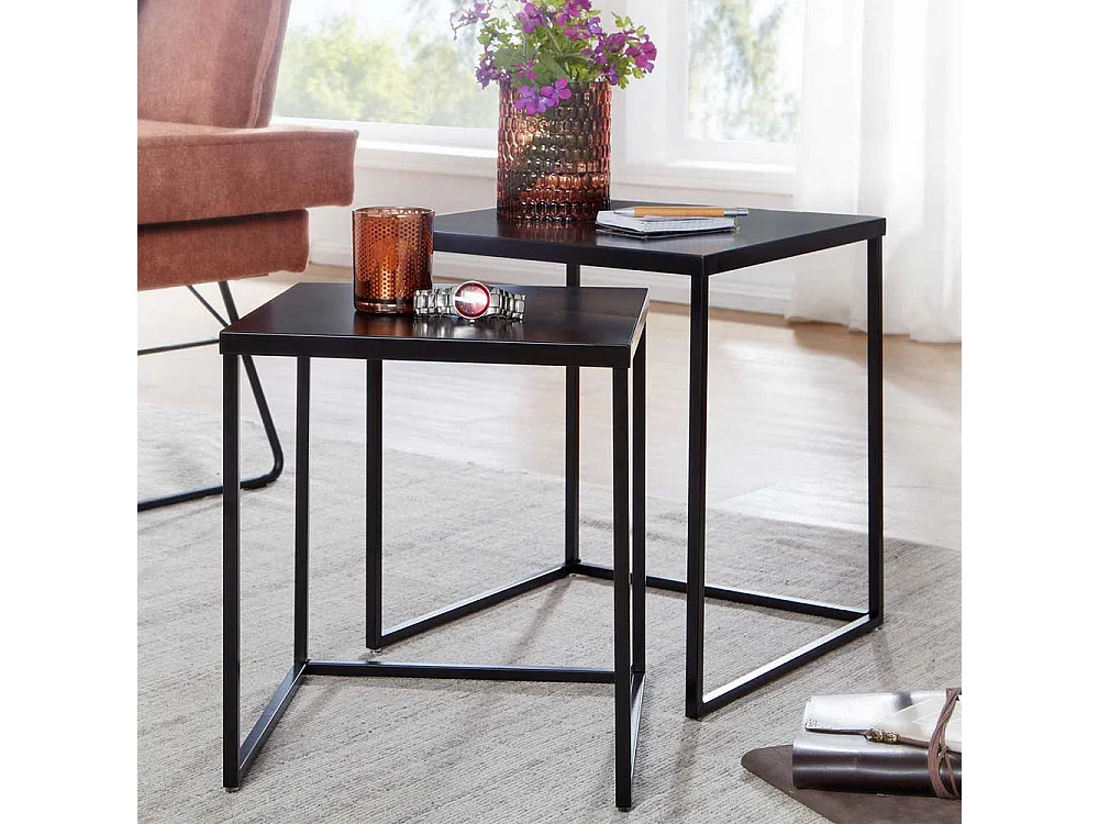 Schwarze Beistelltische im Industrie und Loft Stil Metallplatte (zweiteilig)