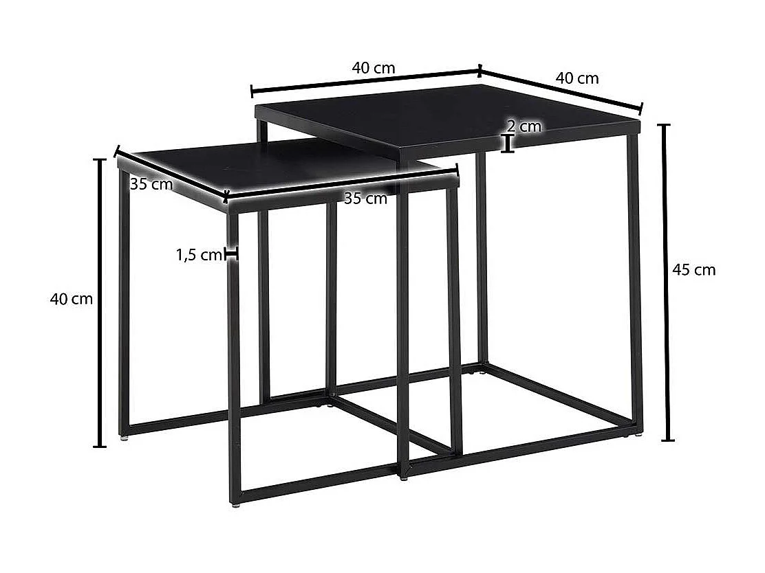 Schwarze Beistelltische im Industrie und Loft Stil Metallplatte (zweiteilig)