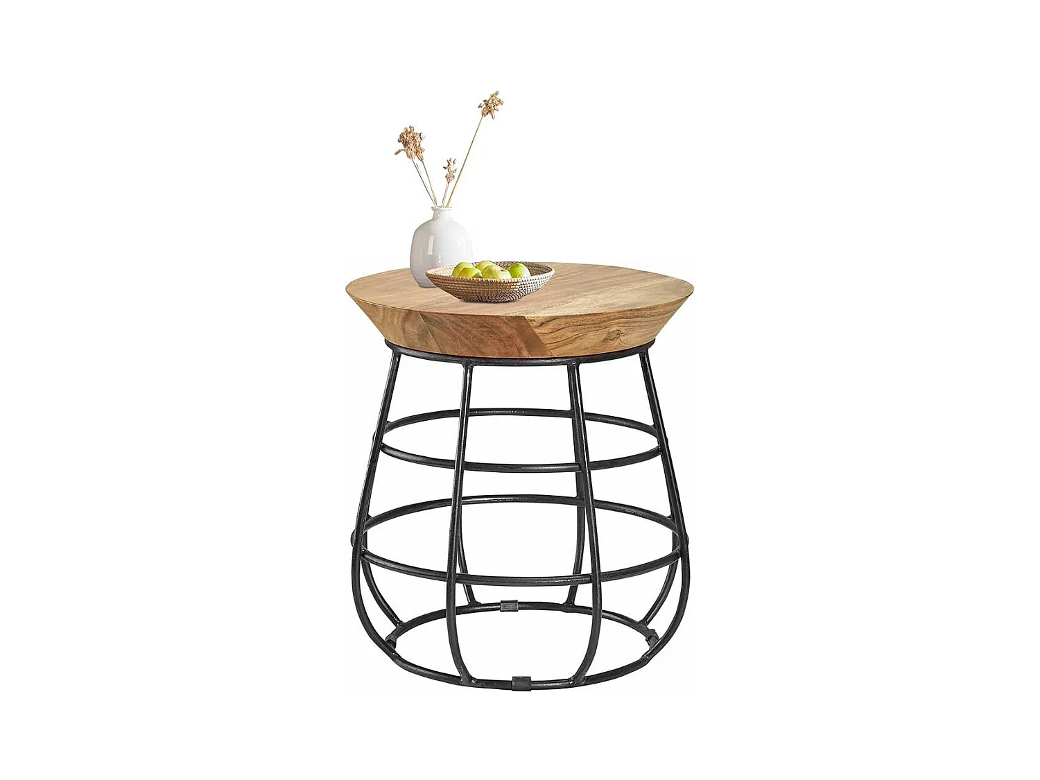 Design Beistelltisch aus Mangobaum Massivholz Draht-Gestell aus Eisen