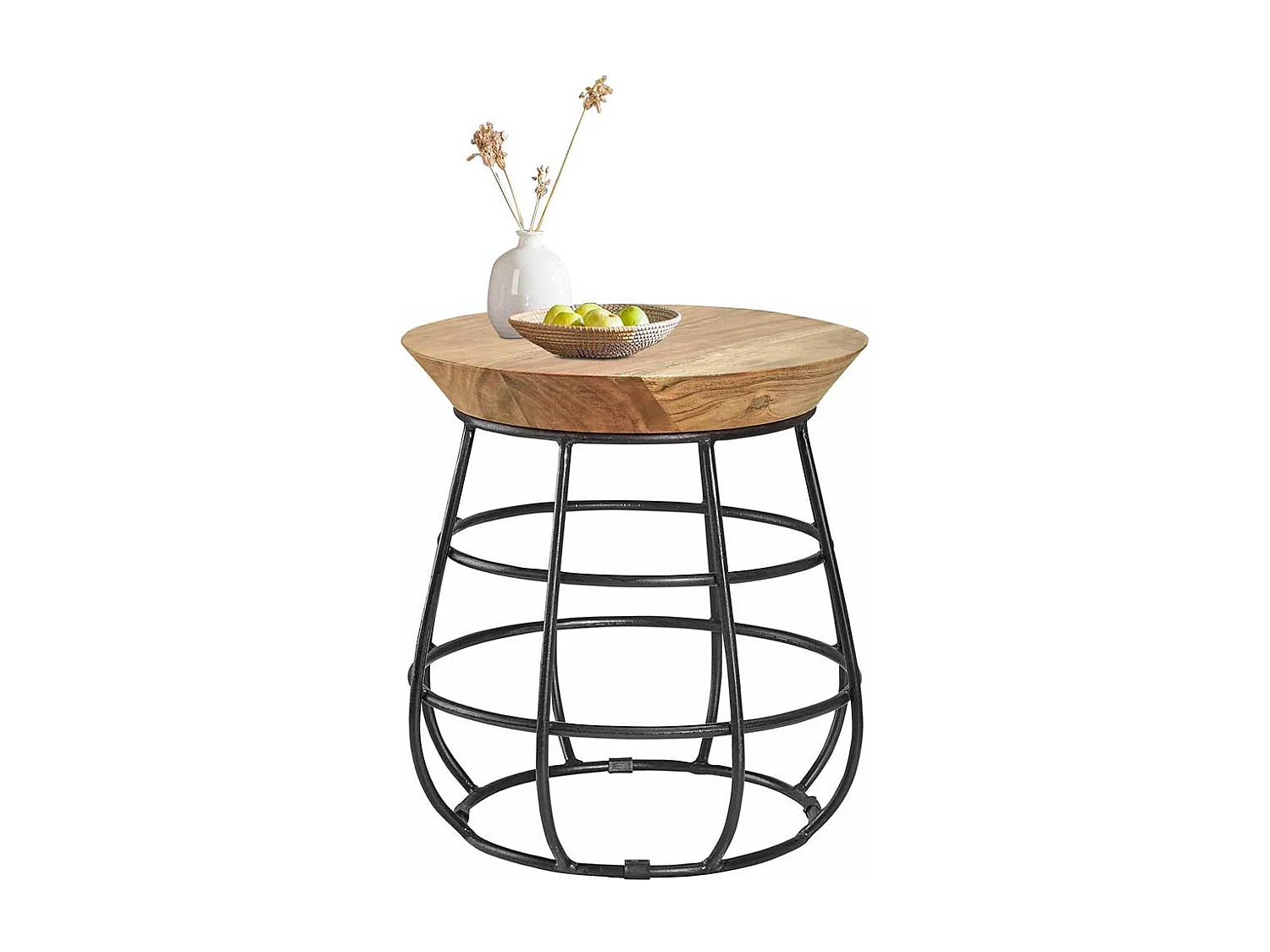 Design Beistelltisch aus Mangobaum Massivholz Draht-Gestell aus Eisen