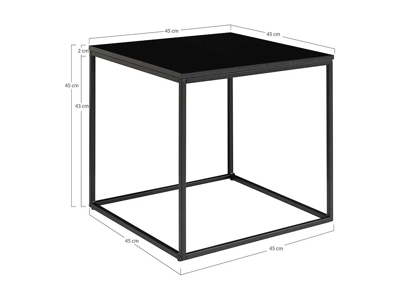 Beistelltisch Sofa in Schwarz mit quadratischer Tischplatte 45 cm breit