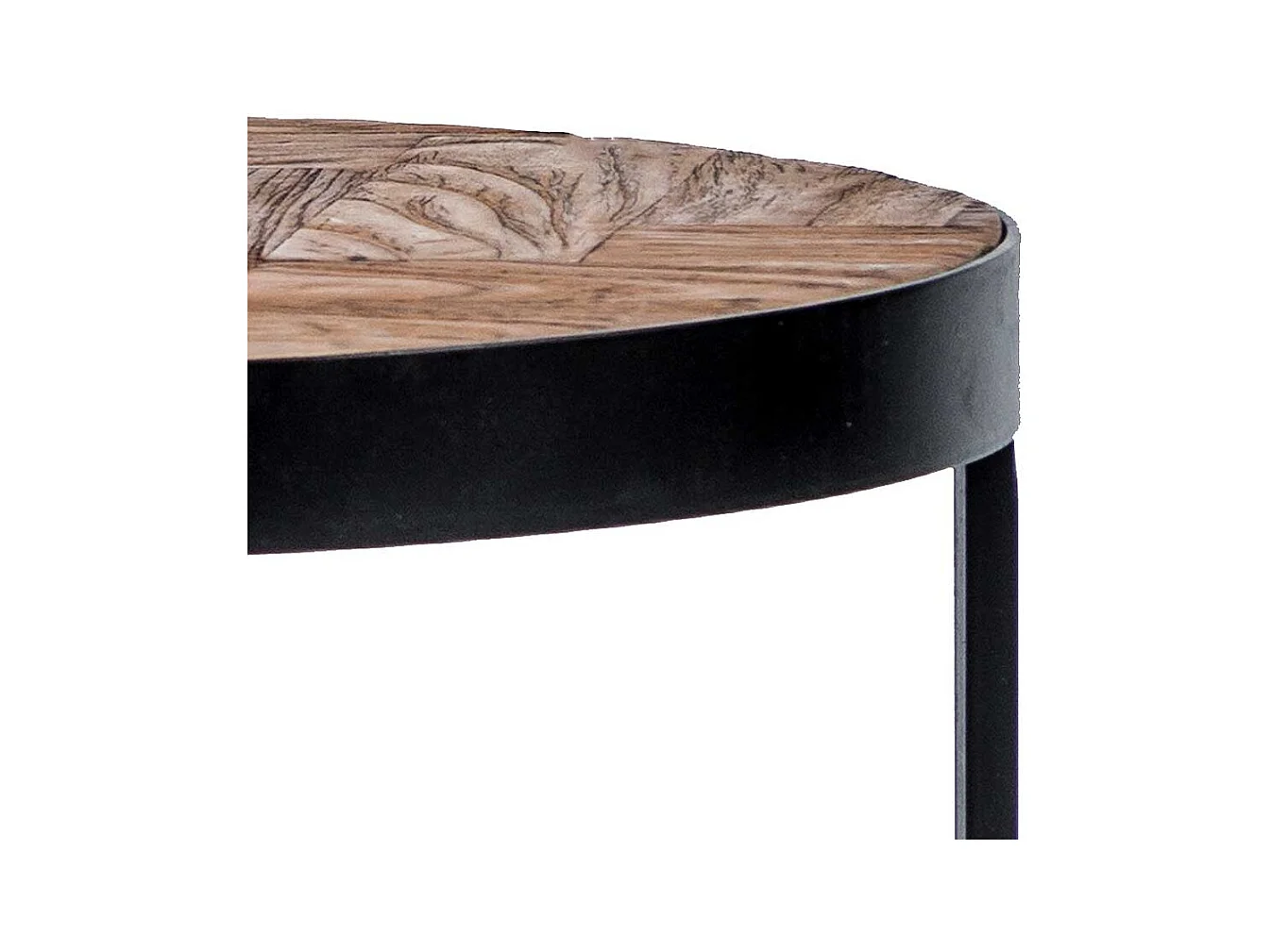 Runde Beistelltische in Teakfarben Massivholzplatte und Metallgestell (zweiteilig)