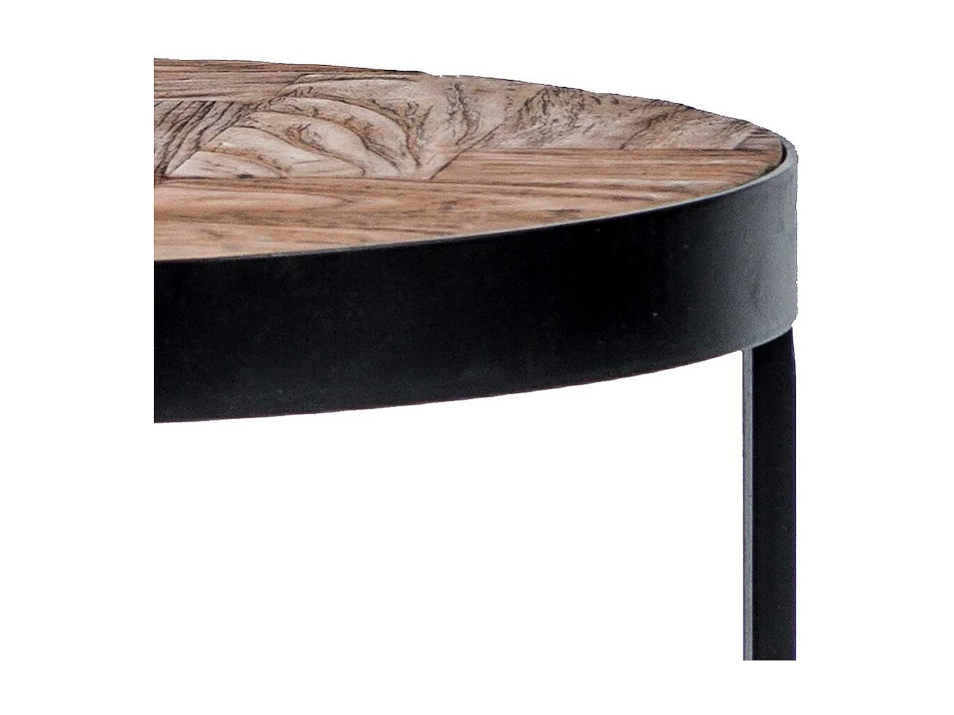 Runde Beistelltische in Teakfarben Massivholzplatte und Metallgestell (zweiteilig)