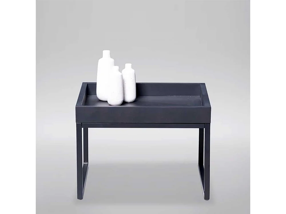 Schwarzer Beistelltisch Tischplatte mit Rand Metall Bügelgestell