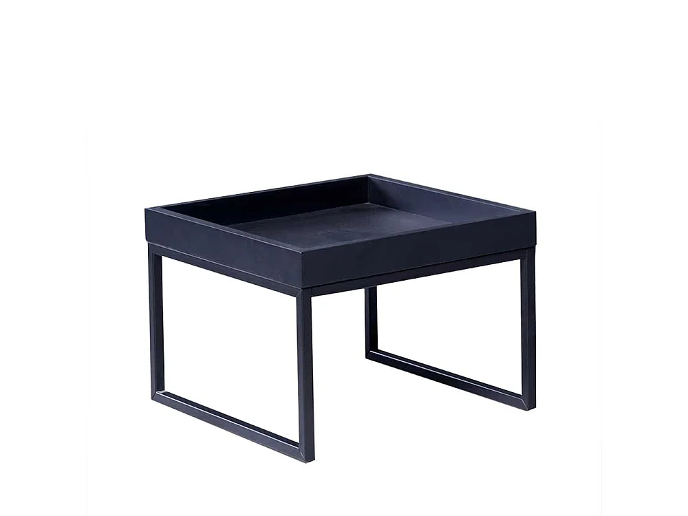 Schwarzer Beistelltisch Tischplatte mit Rand Metall Bügelgestell