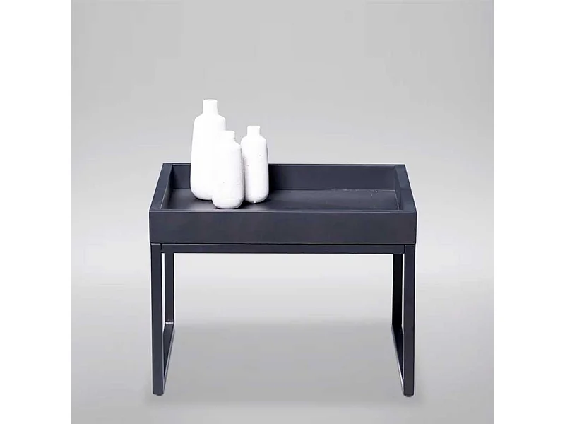 Schwarzer Beistelltisch Tischplatte mit Rand Metall Bügelgestell