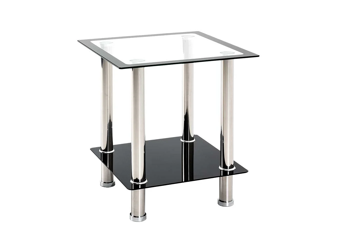 Beistelltisch in Silberfarben und Schwarz Edelstahl und Glas