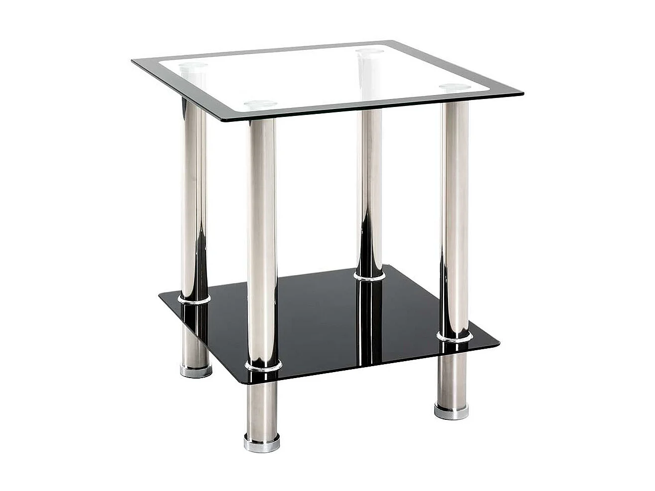 Beistelltisch in Silberfarben und Schwarz Edelstahl und Glas